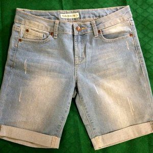 Light Wash Mid-Rise Bermuda Jean Shorts